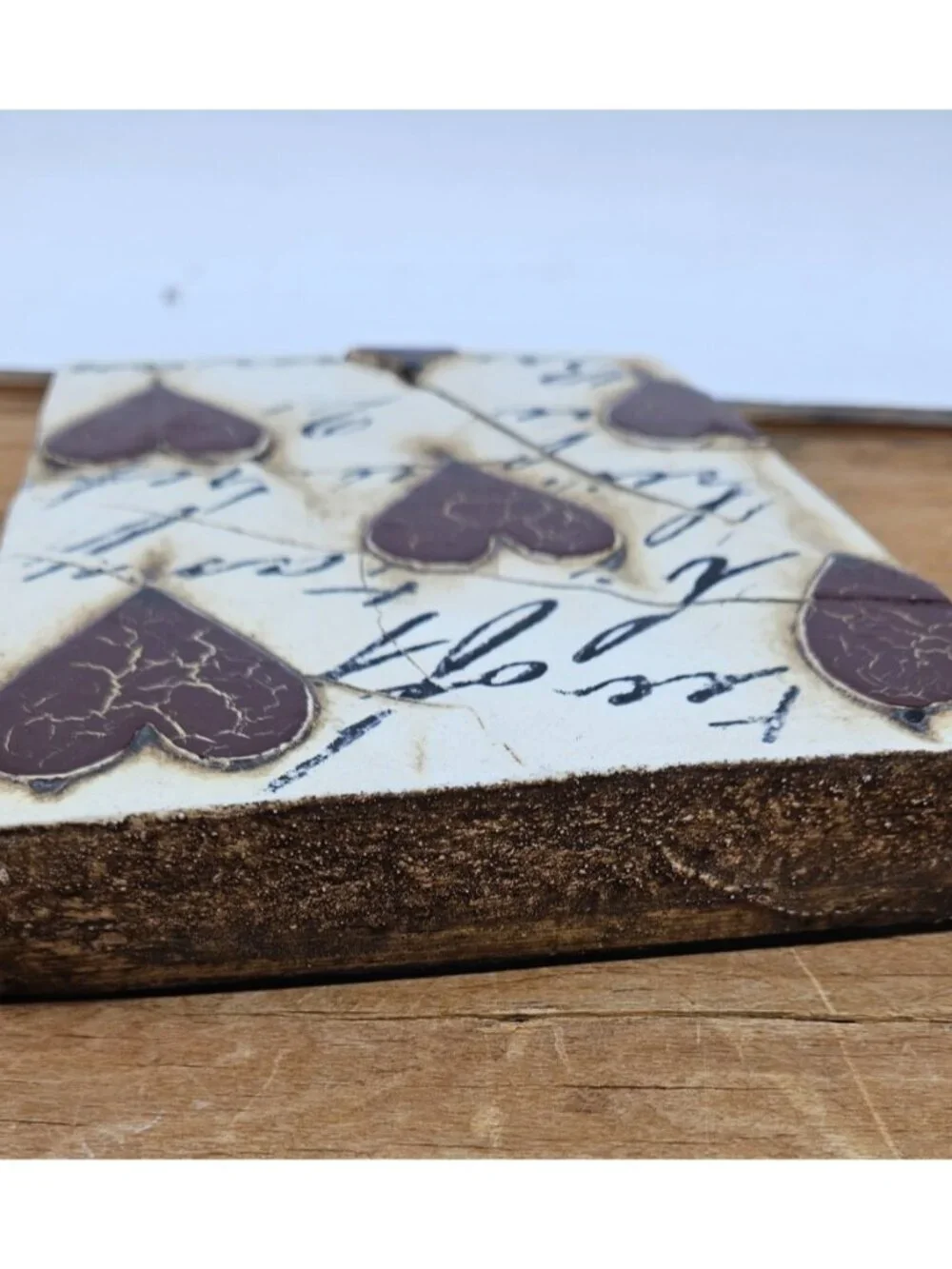 Sid Dickens Memory Block Tile T-01 Red Hearts with Script Retired 1998